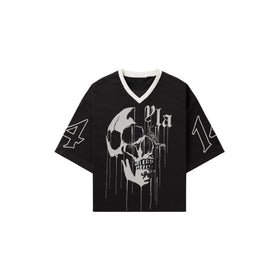 Drippy Skull Streetwear Mesh Jersey – Unisex V-Neck Sporty Tee, Breathable & Versatile