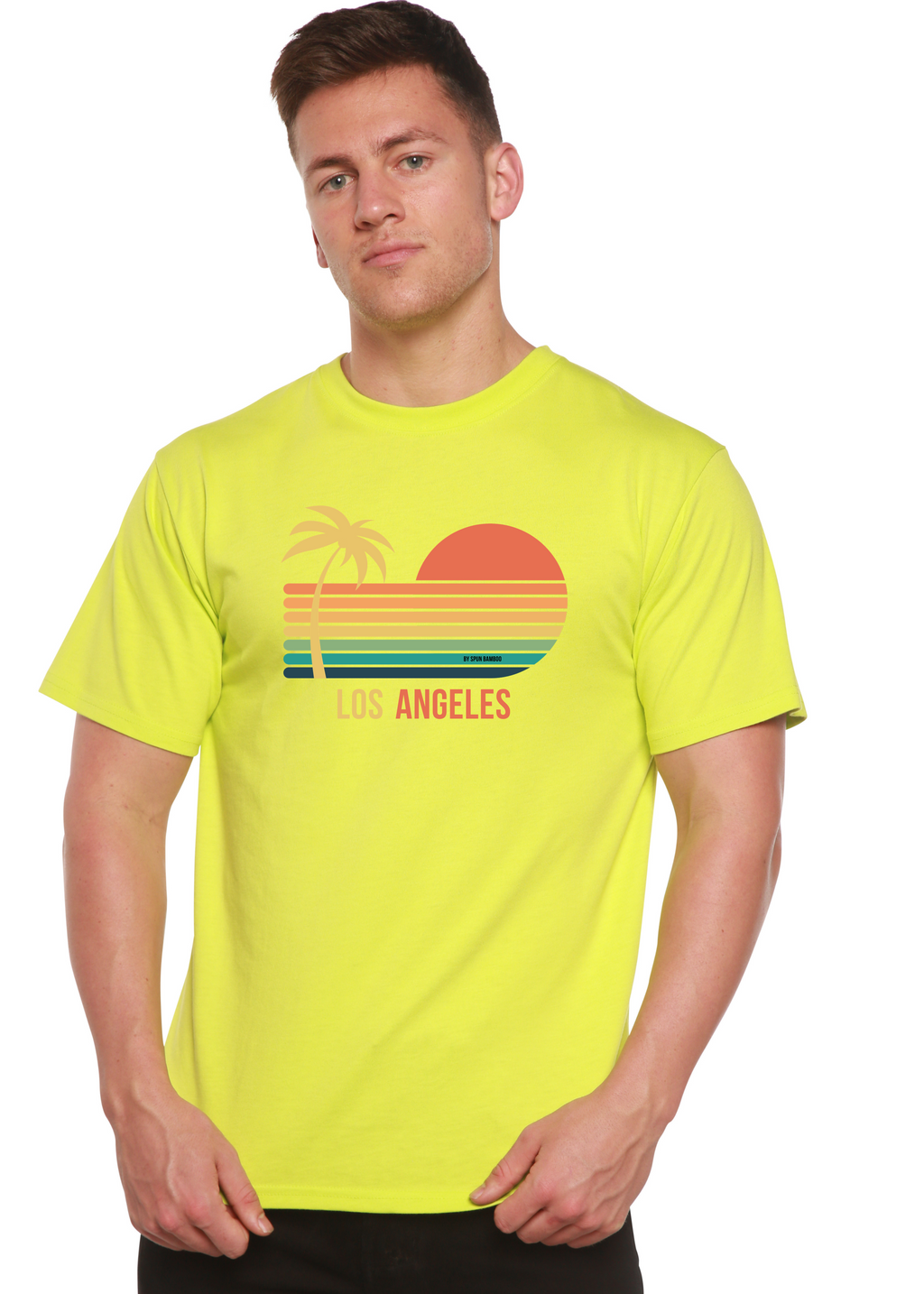 Spun Bamboo Los Angeles Unisex Bamboo Viscose/Organic Cotton Short Sleeve Graphic T-Shirt — size reference