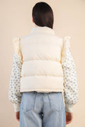 Cream Ruffle Sleeve Puffer Vest