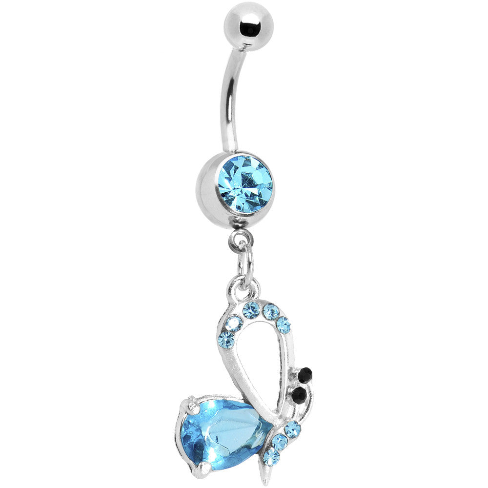 BodyCandy Aqua Gem Side Winder Butterfly Dangle Belly Ring — main product shot