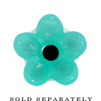 BodyCandy 9/16 Acrylic Aqua Flower Saddle Plug — detail close-up