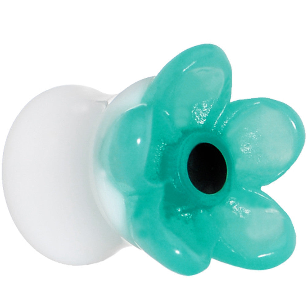 BodyCandy 9/16 Acrylic Aqua Flower Saddle Plug — main product shot
