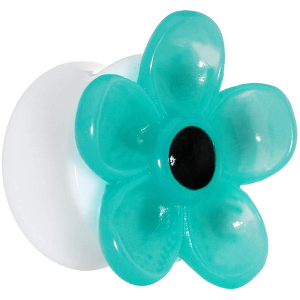 BodyCandy 18mm Acrylic Aqua Flower Saddle Plug — main product shot
