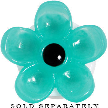 BodyCandy 7/8 Acrylic Aqua Flower Saddle Plug — detail close-up