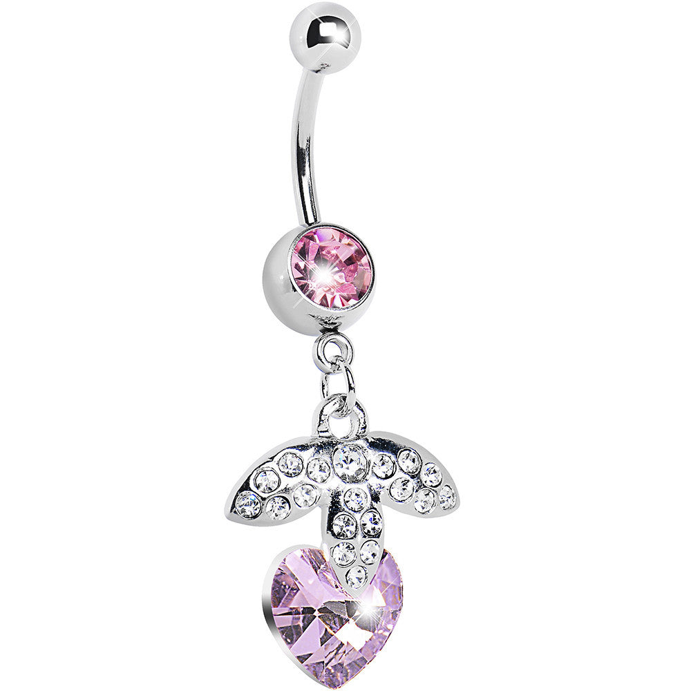 BodyCandy Pink Gem Heart Berry Paved Leaf Belly Ring — main product shot