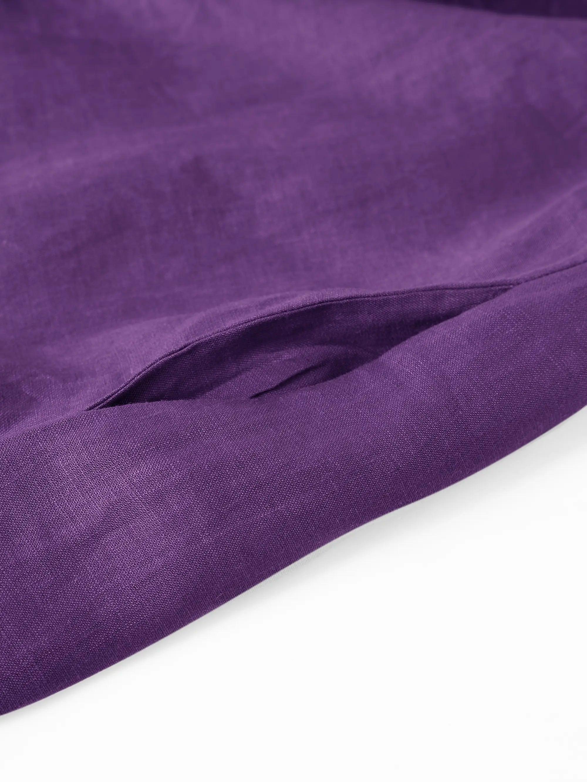 LINTICO 100% Linen Collarless Mid-Length Dress SOFIA — feature highlight