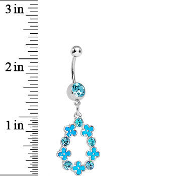 BodyCandy Aqua Gem Hugs and Kisses Dangle Belly Ring — detail close-up