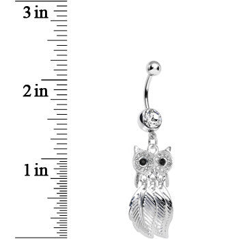 BodyCandy Clear Gem Majestic Owl Leaves Dangle Belly Ring — detail close-up