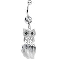 BodyCandy Clear Gem Majestic Owl Leaves Dangle Belly Ring — main product shot
