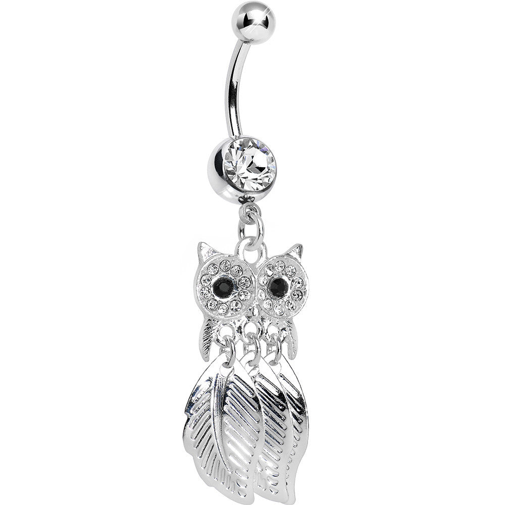 BodyCandy Clear Gem Majestic Owl Leaves Dangle Belly Ring — main product shot