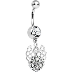 Crystalline Gem Paved Ball with Filigree Wings Dangle Belly Ring