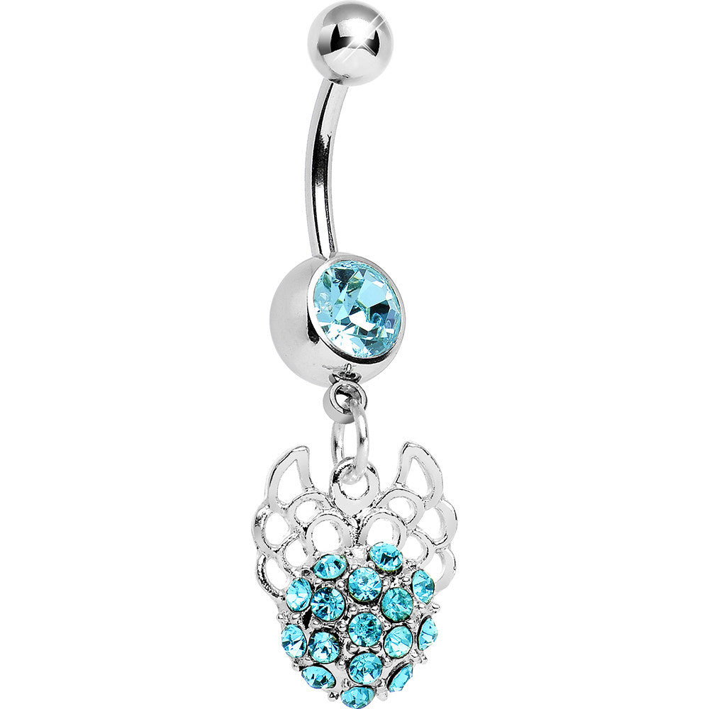 BodyCandy Aqua Gem Paved Ball with Filigree Wings Dangle Belly Ring — main product shot