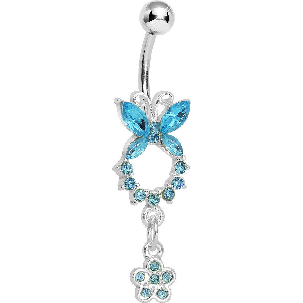 BodyCandy Aqua Gem Hollow Eternity Butterfly Dangle Belly Ring — main product shot