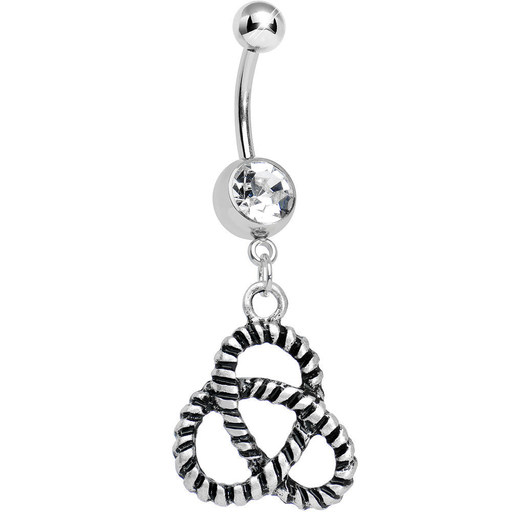 BodyCandy Crystalline Gem Black and Silver Striped Knot Dangle Belly Ring — main product shot
