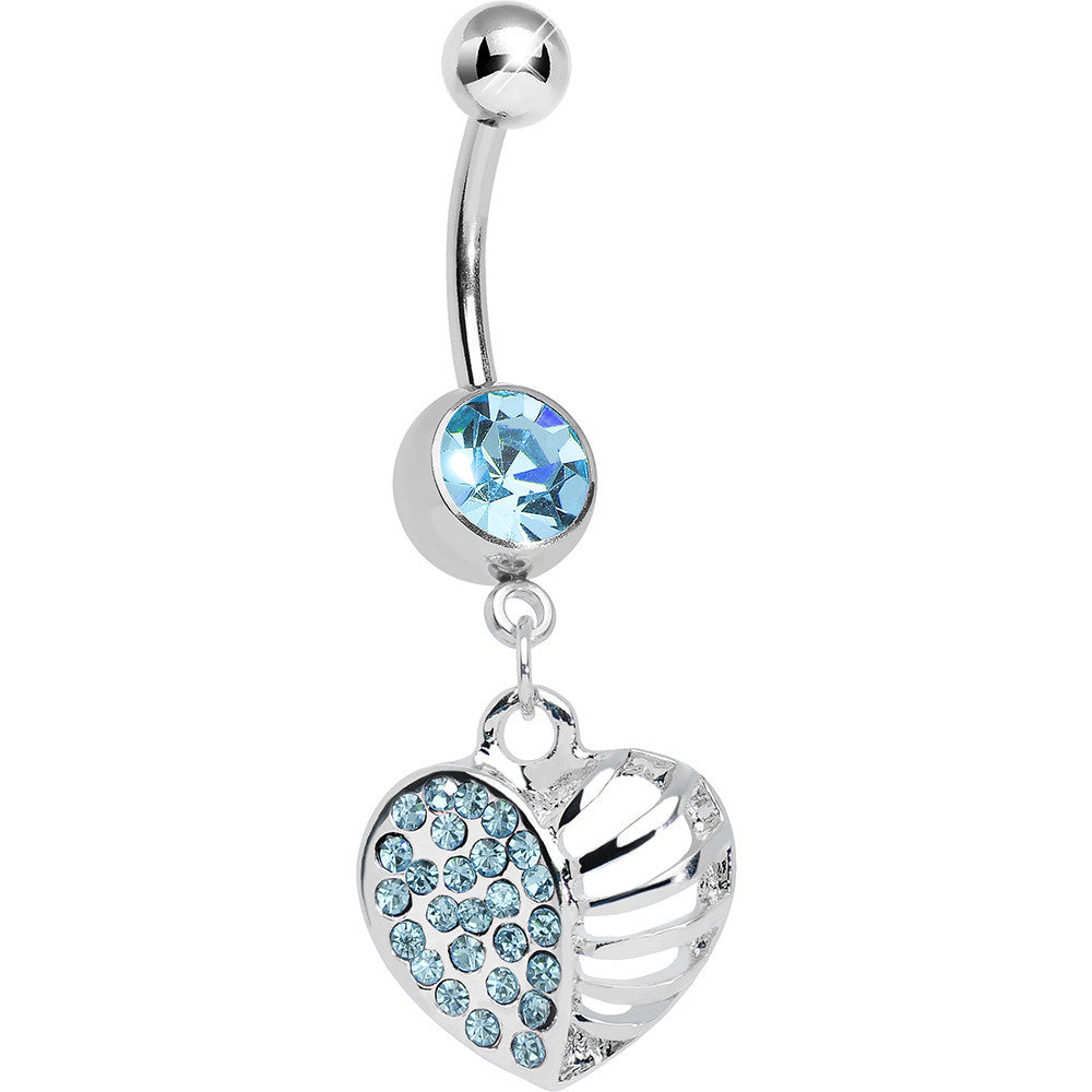 BodyCandy Aqua Gem Paved Cage Heart Dangle Belly Ring — main product shot