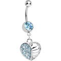 BodyCandy Aqua Gem Paved Cage Heart Dangle Belly Ring — main product shot