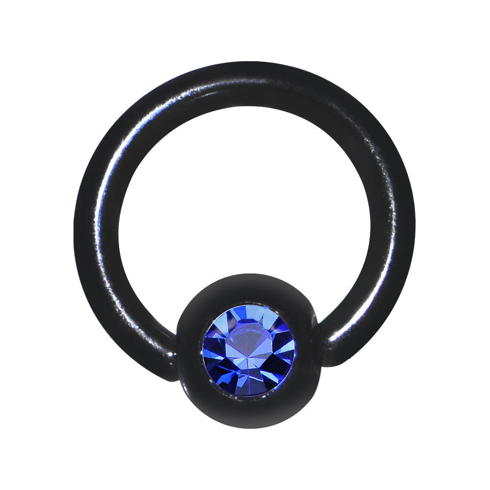 BodyCandy 16G 1/4 Blue Gem Black Titanium BCR Captive Ring — main product shot