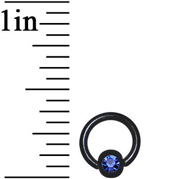 BodyCandy 16G 1/4 Blue Gem Black Titanium BCR Captive Ring — detail close-up