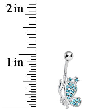 BodyCandy Aqua Gem Shy Butterfly Belly Ring — detail close-up