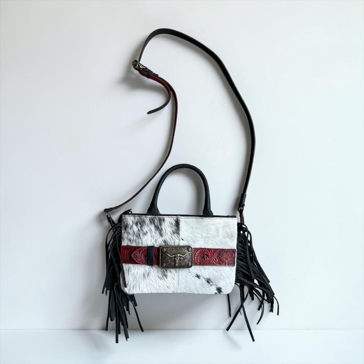 Genuine Leather and Cowhide Fringe Wristlet/Crossbody