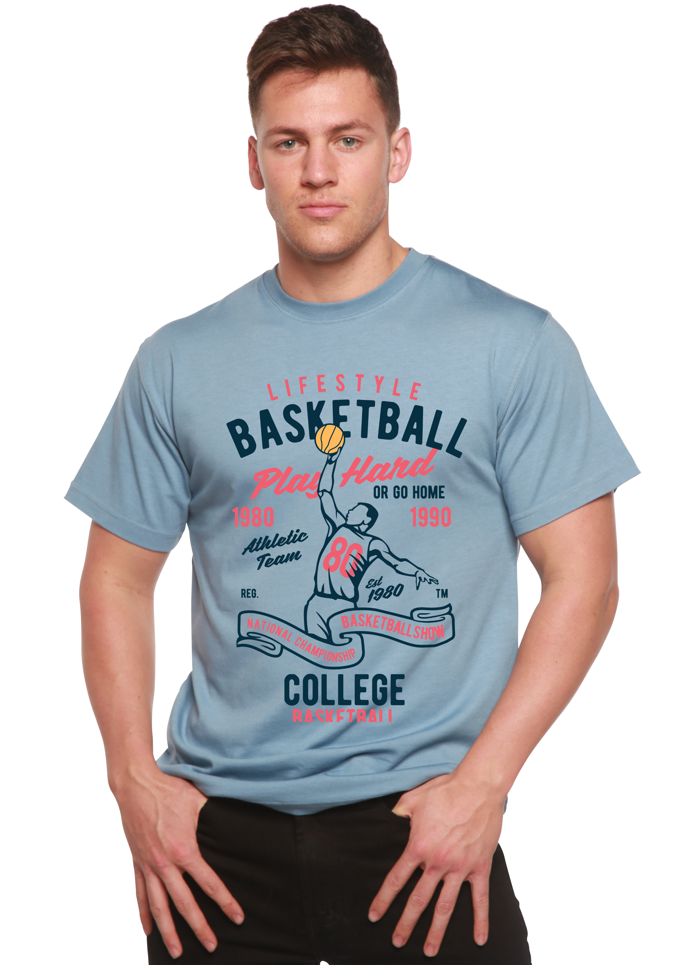 Spun Bamboo Life Style Basketball Men's Bamboo Viscose/Organic Cotton Short Sleeve Graphic T-Shirt — side view
