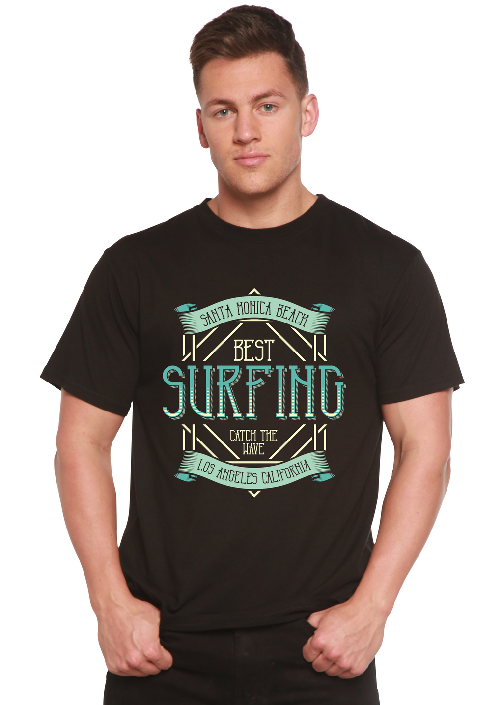 Spun Bamboo Best Surfing Men's Bamboo Viscose/Organic Cotton Short Sleeve Graphic T-Shirt — main product shot