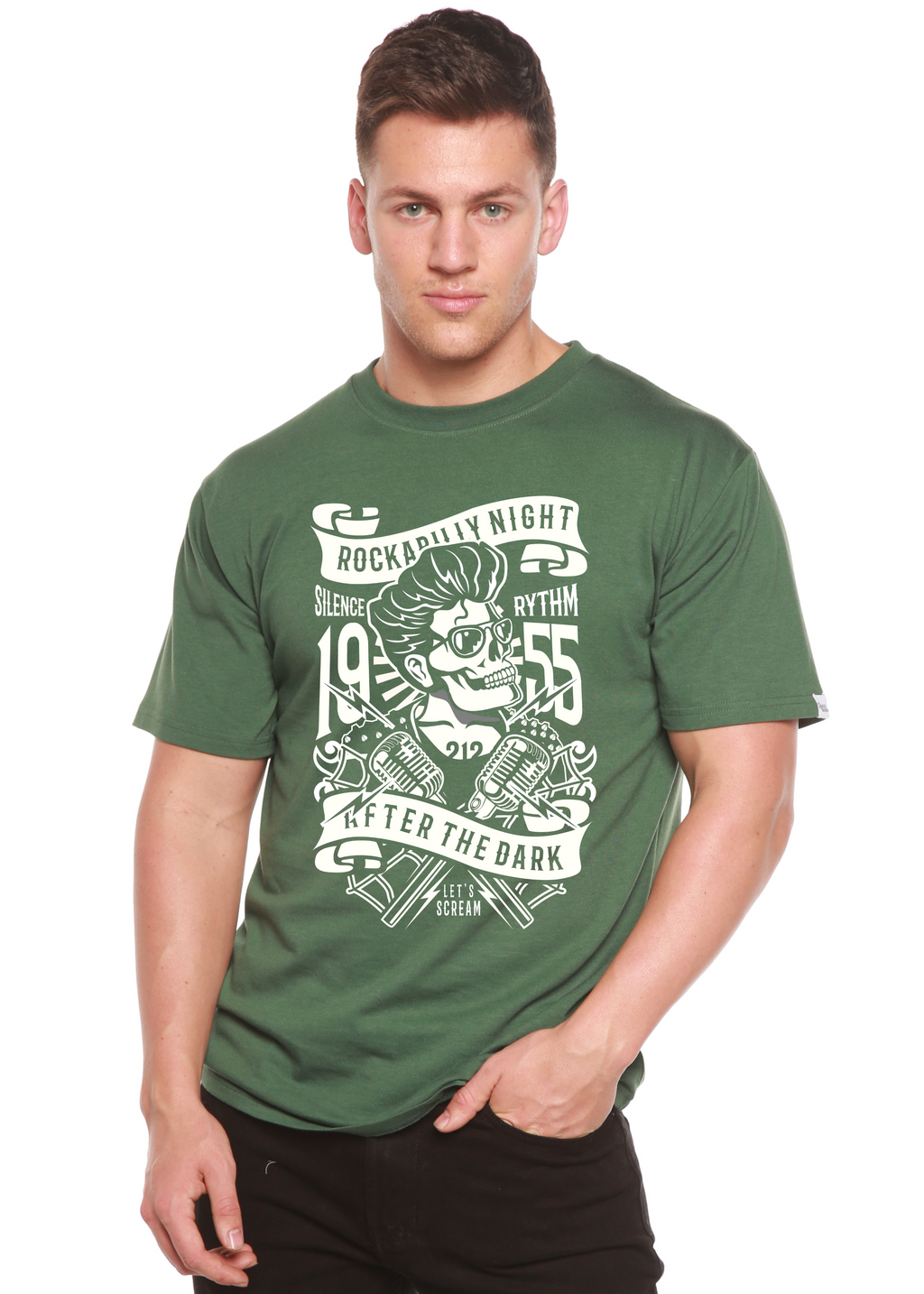 Spun Bamboo Rockabilly Night Spun Bamboo® Men's Bamboo Viscose/Organic Cotton Short Sleeve Graphic T-Shirt — side view