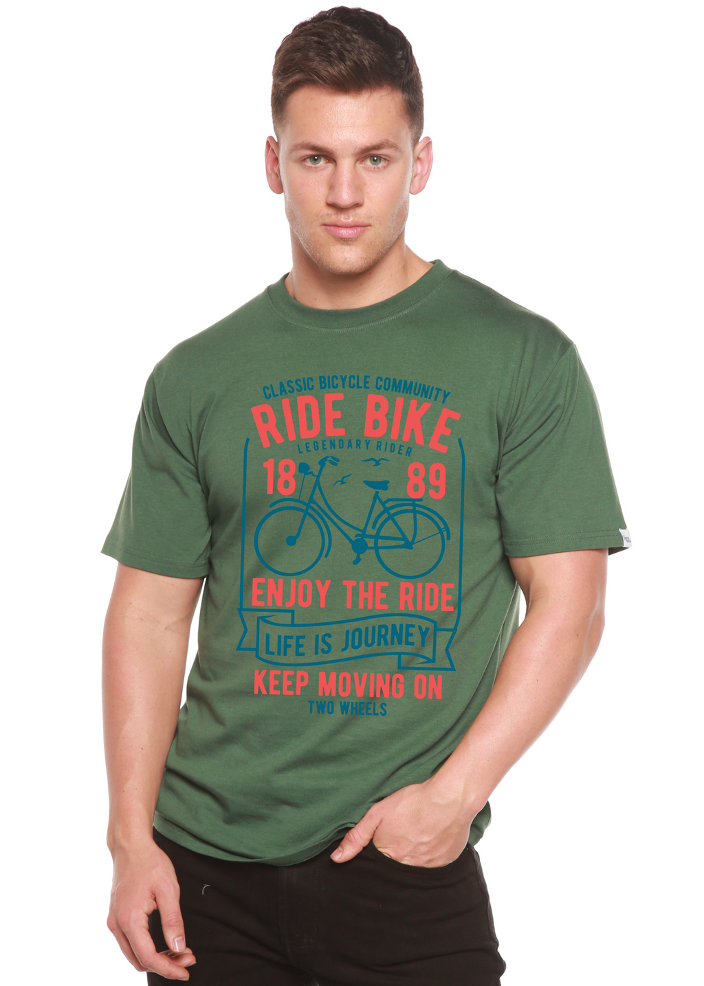 Spun Bamboo Ride Bike Spun Bamboo® Men's Bamboo Viscose/Organic Cotton Short Sleeve Graphic T-Shirt — size reference