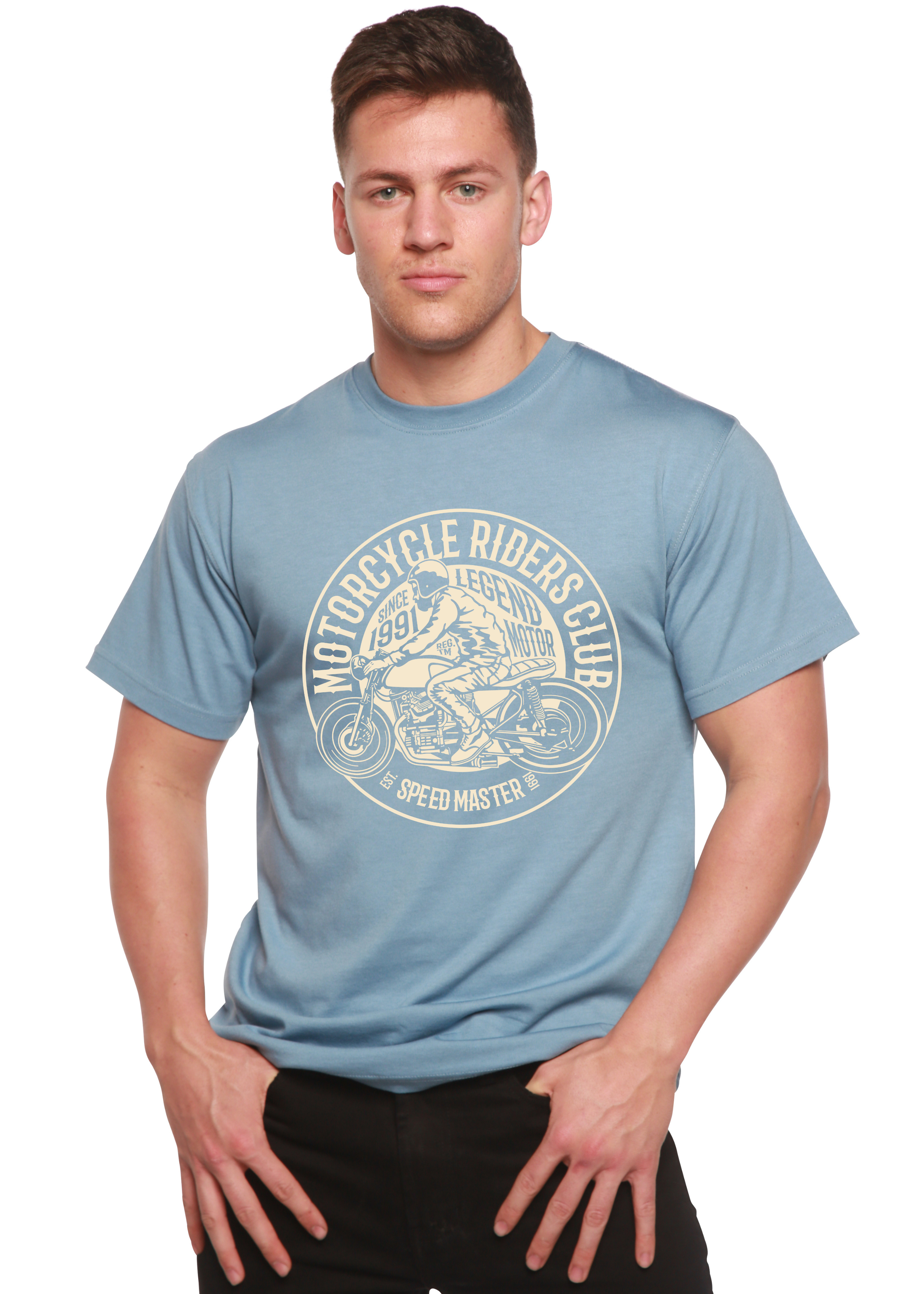 Spun Bamboo Motorcycle Riders Club Men's Bamboo Viscose/Organic Cotton Short Sleeve Graphic T-Shirt — back view