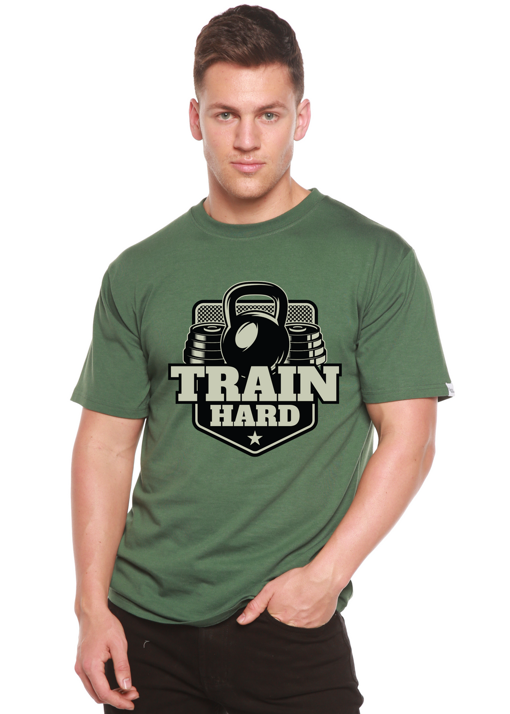 Spun Bamboo Train Hard Men's Bamboo Viscose/Organic Cotton Short Sleeve Graphic T-Shirt — side view