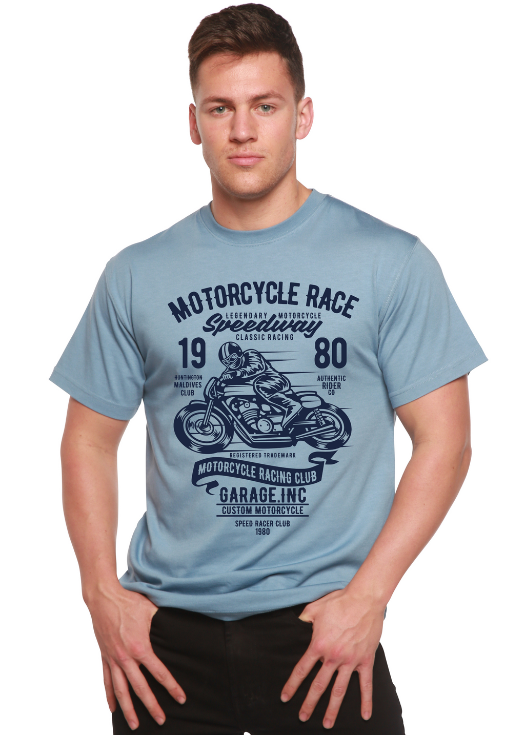 Spun Bamboo Motorcycles Race Men's Bamboo Viscose/Organic Cotton Short Sleeve Graphic T-Shirt — side view