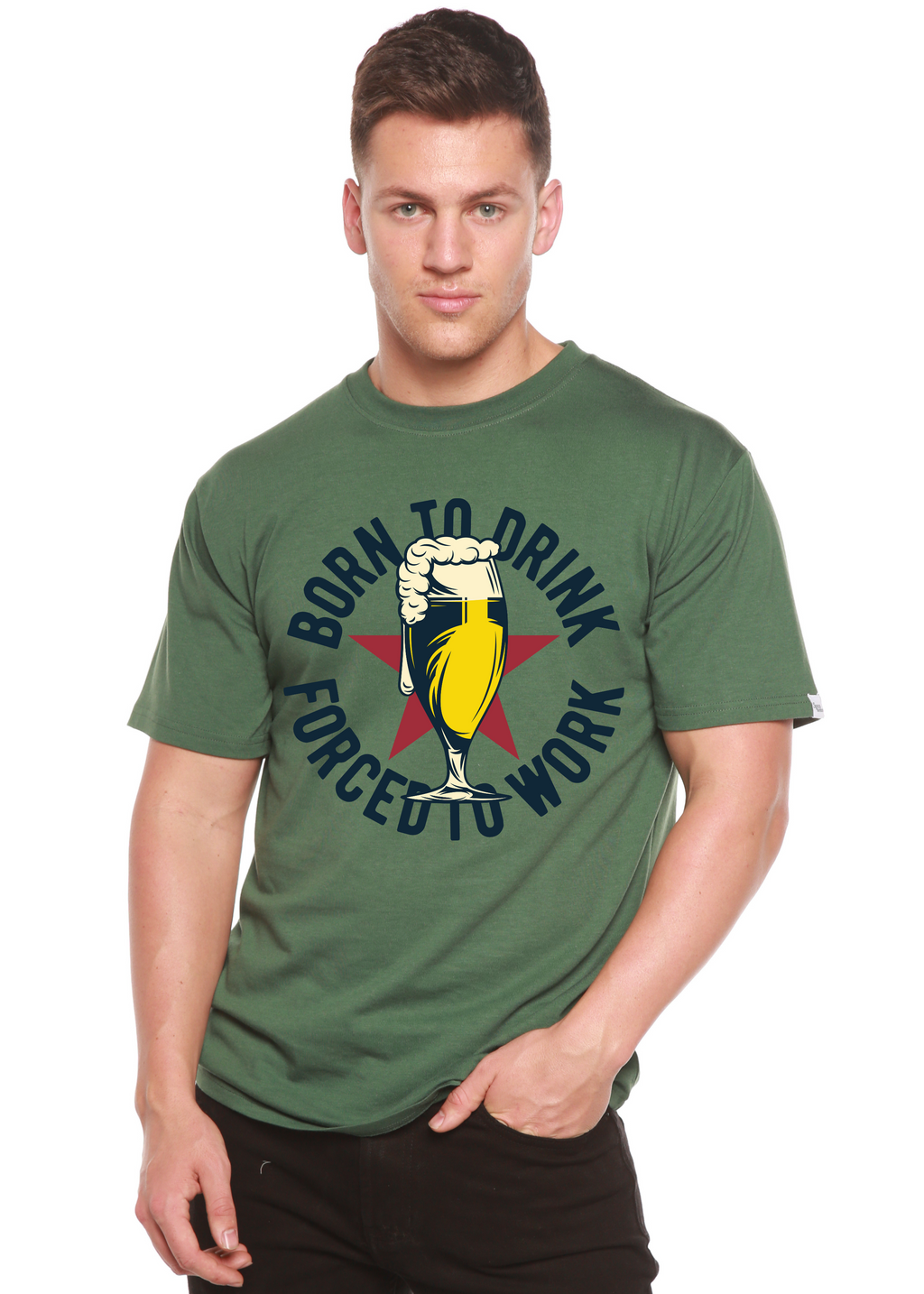 Spun Bamboo Born to Drink Men's Bamboo Viscose/Organic Cotton Short Sleeve Graphic T-Shirt — back view