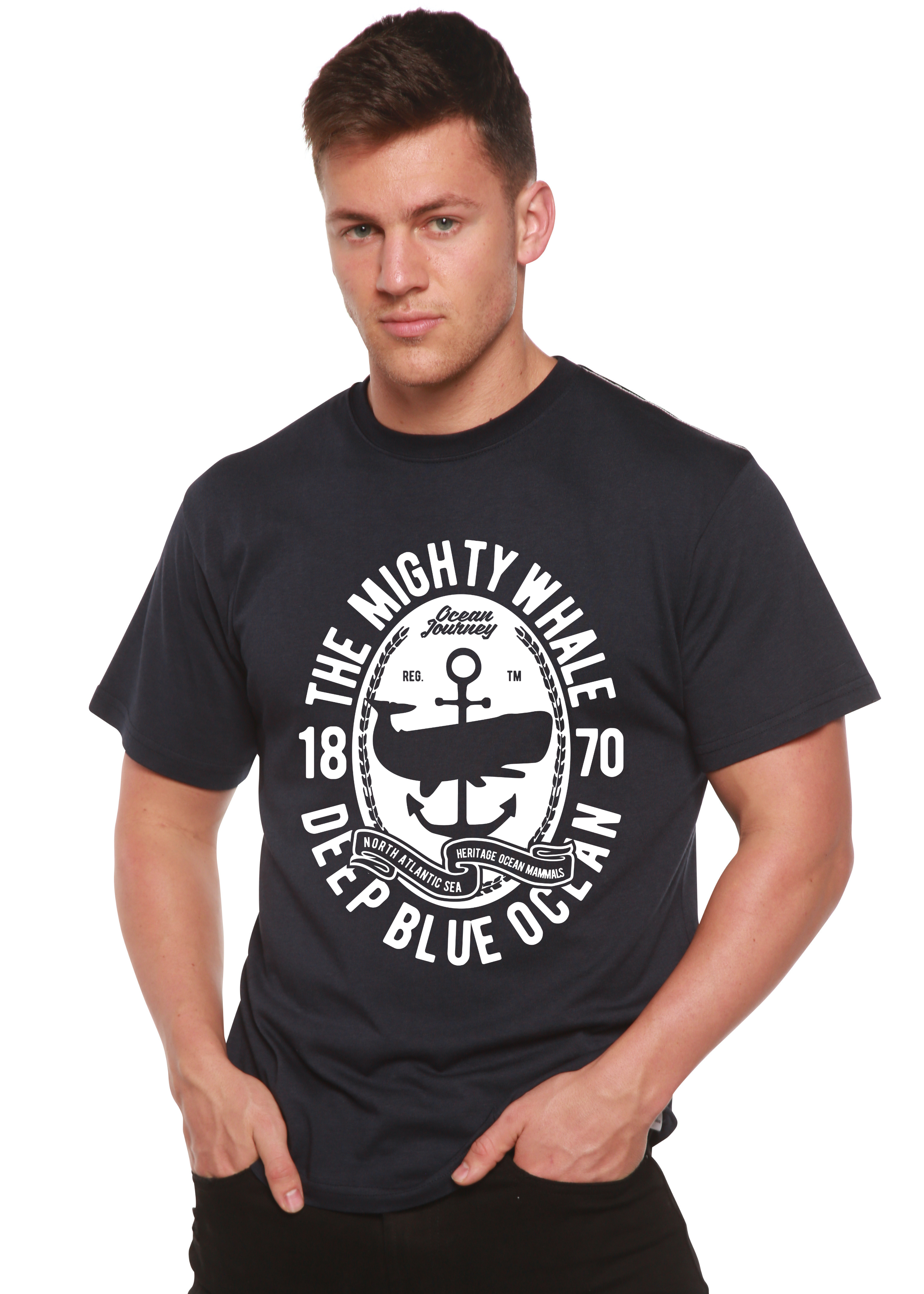 Spun Bamboo The Mighty Spun Bamboo® Men's Bamboo Viscose/Organic Cotton Short Sleeve Graphic T-Shirt — detail close-up