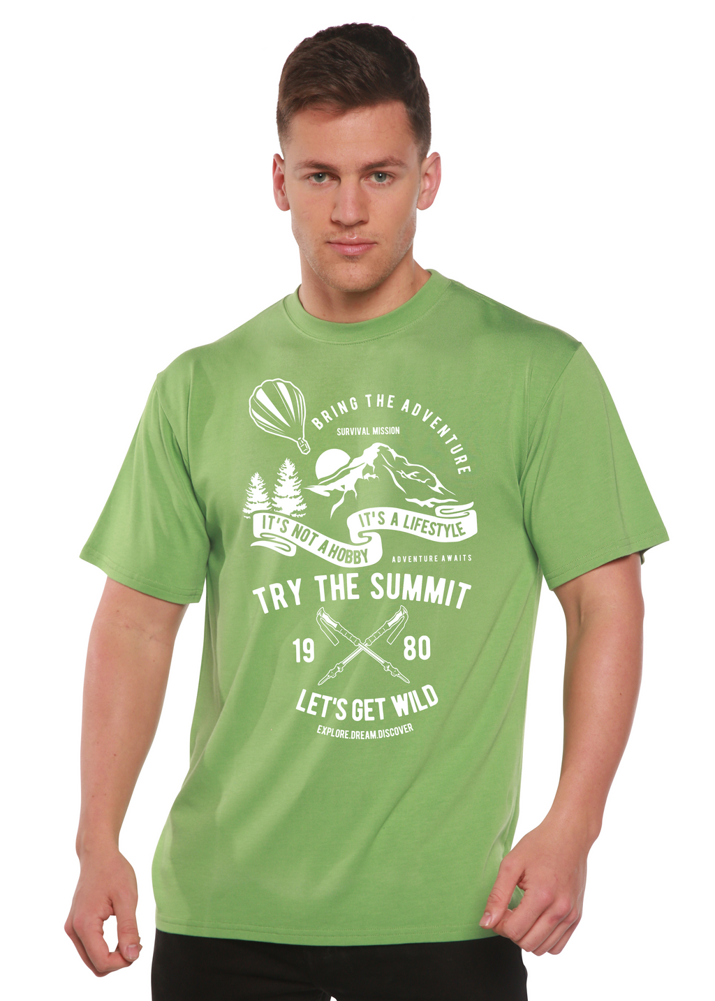 Spun Bamboo Try The Summit Spun Bamboo® Men's Bamboo Viscose/Organic Cotton Short Sleeve Graphic T-Shirt — in-use photo
