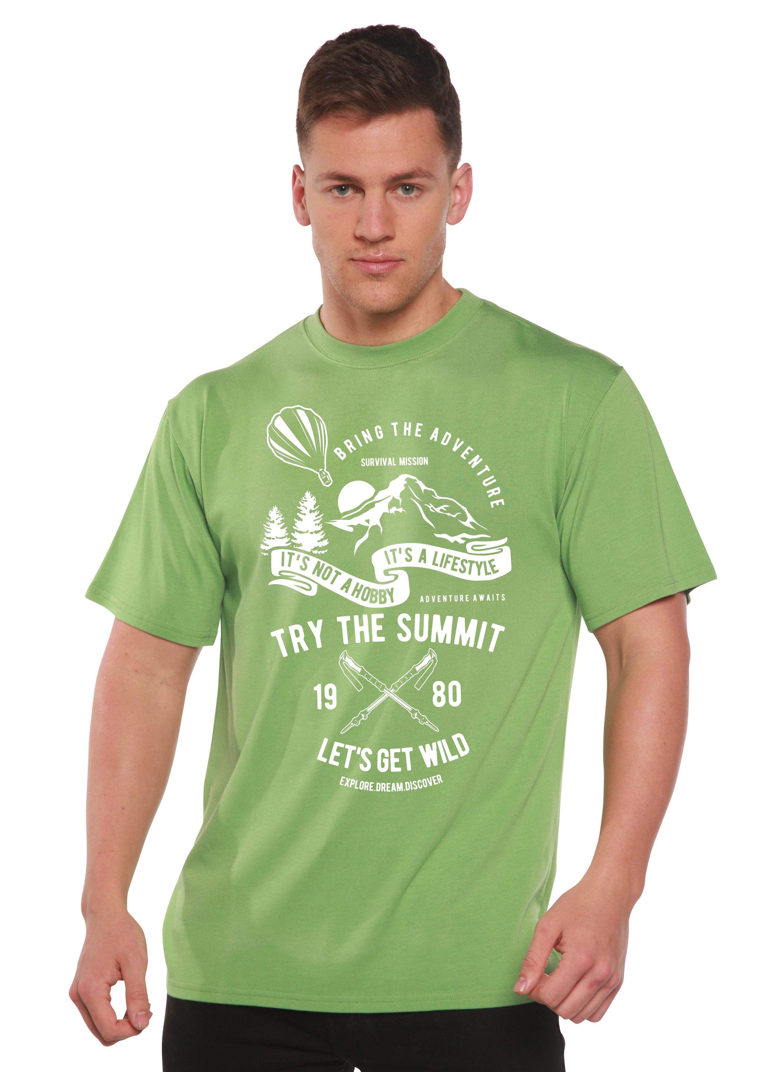 Spun Bamboo Try The Summit Spun Bamboo® Men's Bamboo Viscose/Organic Cotton Short Sleeve Graphic T-Shirt — in-use photo