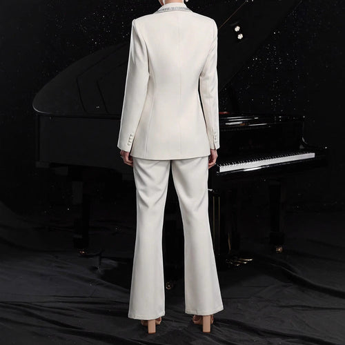 Women's Elegant Hollow-Out Long-Sleeve Suit Jacket & Pants Set