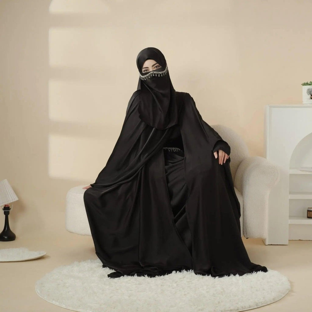 Mariam's Collection 5-Piece Set Butterfly Abaya With Niqab, Loose Full Cover Satin Abaya (MOA019) — detail shot 6
