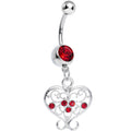 BodyCandy Red Gem Opulent Scrolled Heart Dangle Belly Ring — main product shot
