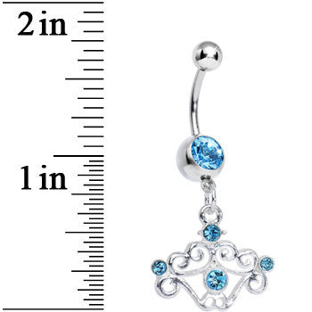 BodyCandy Aqua Gem Fancy Swirled Cupcake Dangle Belly Ring — detail close-up
