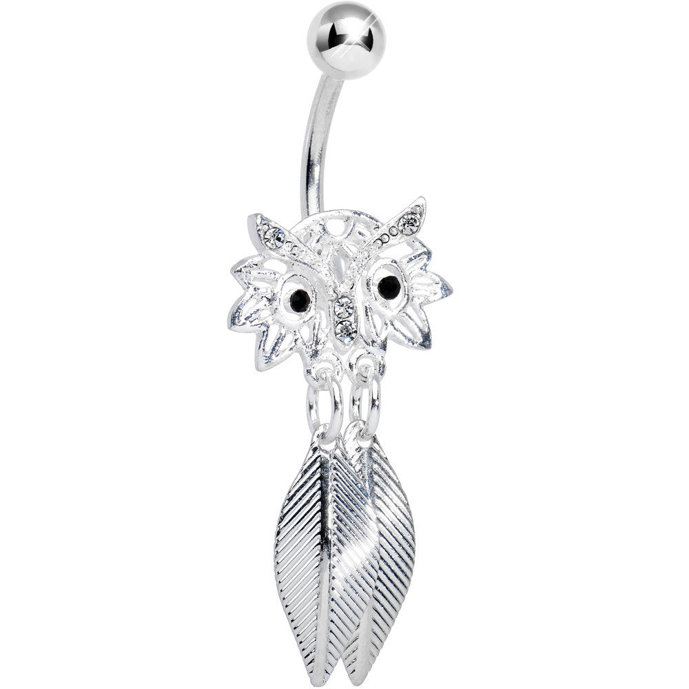 BodyCandy Crystalline Gem Gleaming Feathers Surprised Owl Dangle Belly Ring — main product shot