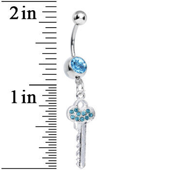 BodyCandy Aqua Gem Jazzy Glam Key Dangle Belly Ring — detail close-up