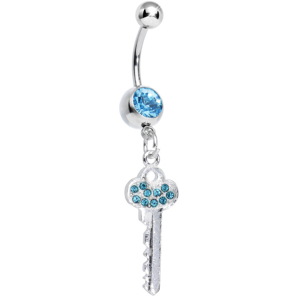 BodyCandy Aqua Gem Jazzy Glam Key Dangle Belly Ring — main product shot