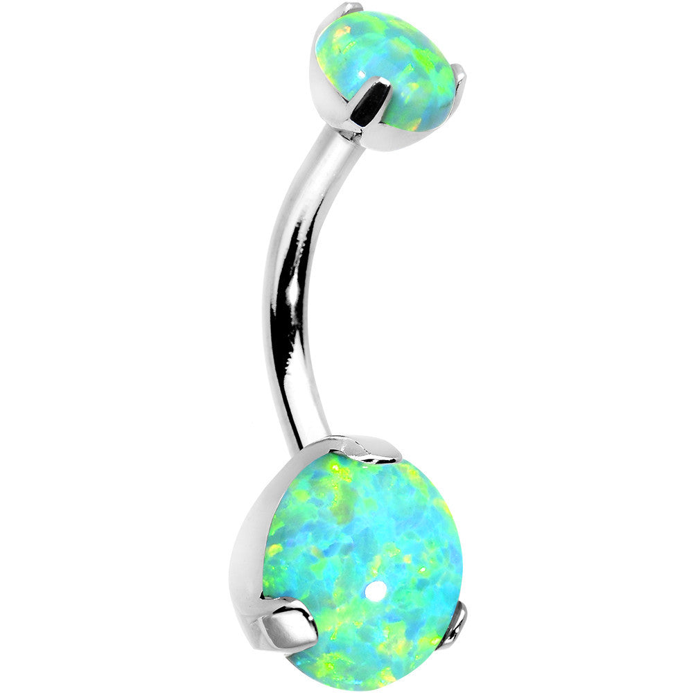 BodyCandy Double Green Synthetic Opal Internally Threaded Belly Ring 3/8 — main product shot