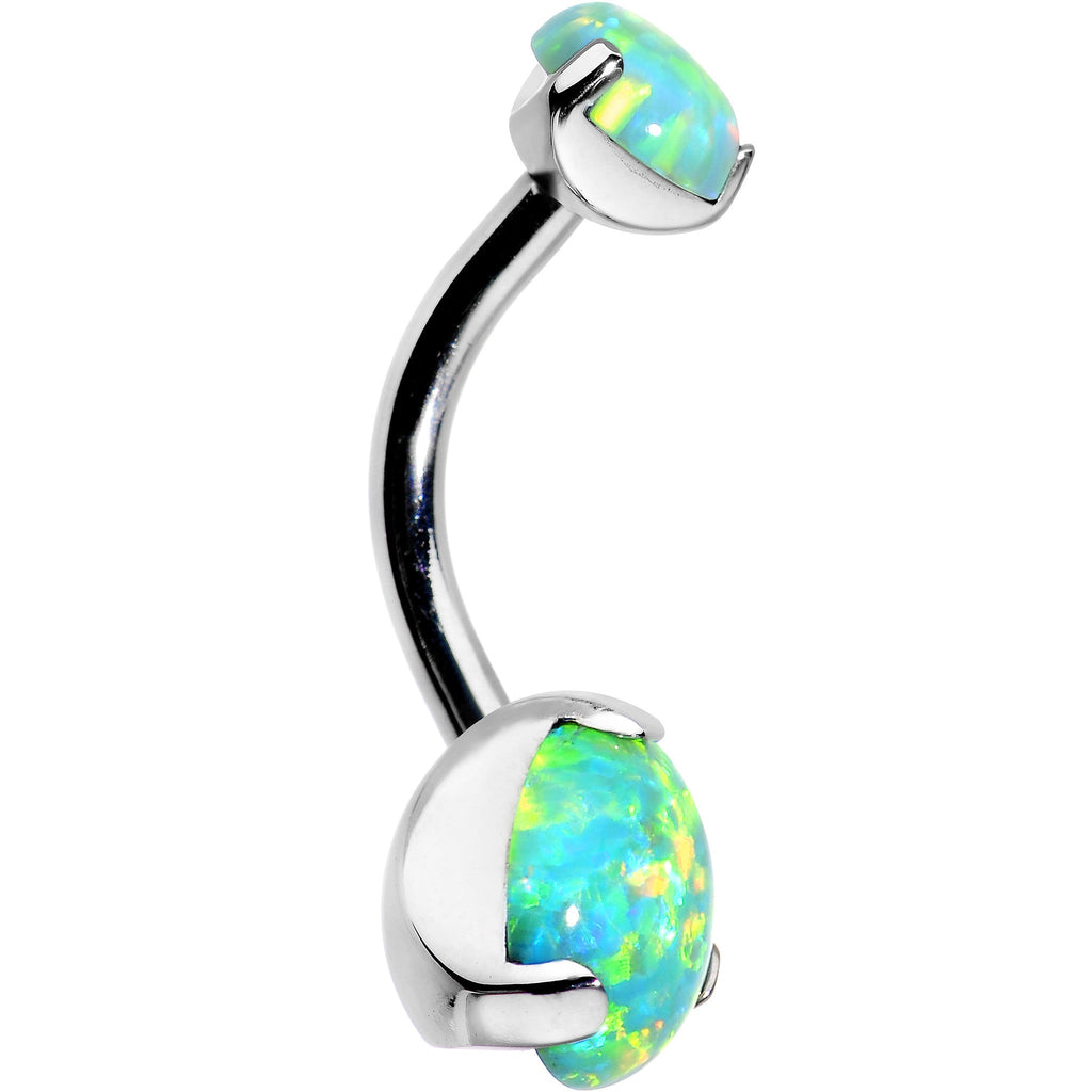 BodyCandy Double Green Synthetic Opal Internally Threaded Belly Ring 3/8 — detail close-up