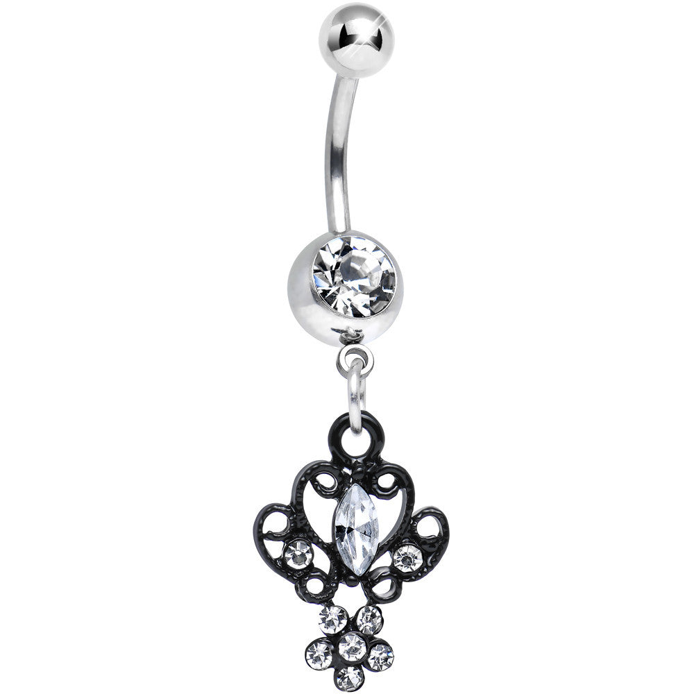 BodyCandy Clear Gem Black Brussels Lace and Flower Dangle Belly Ring — main product shot