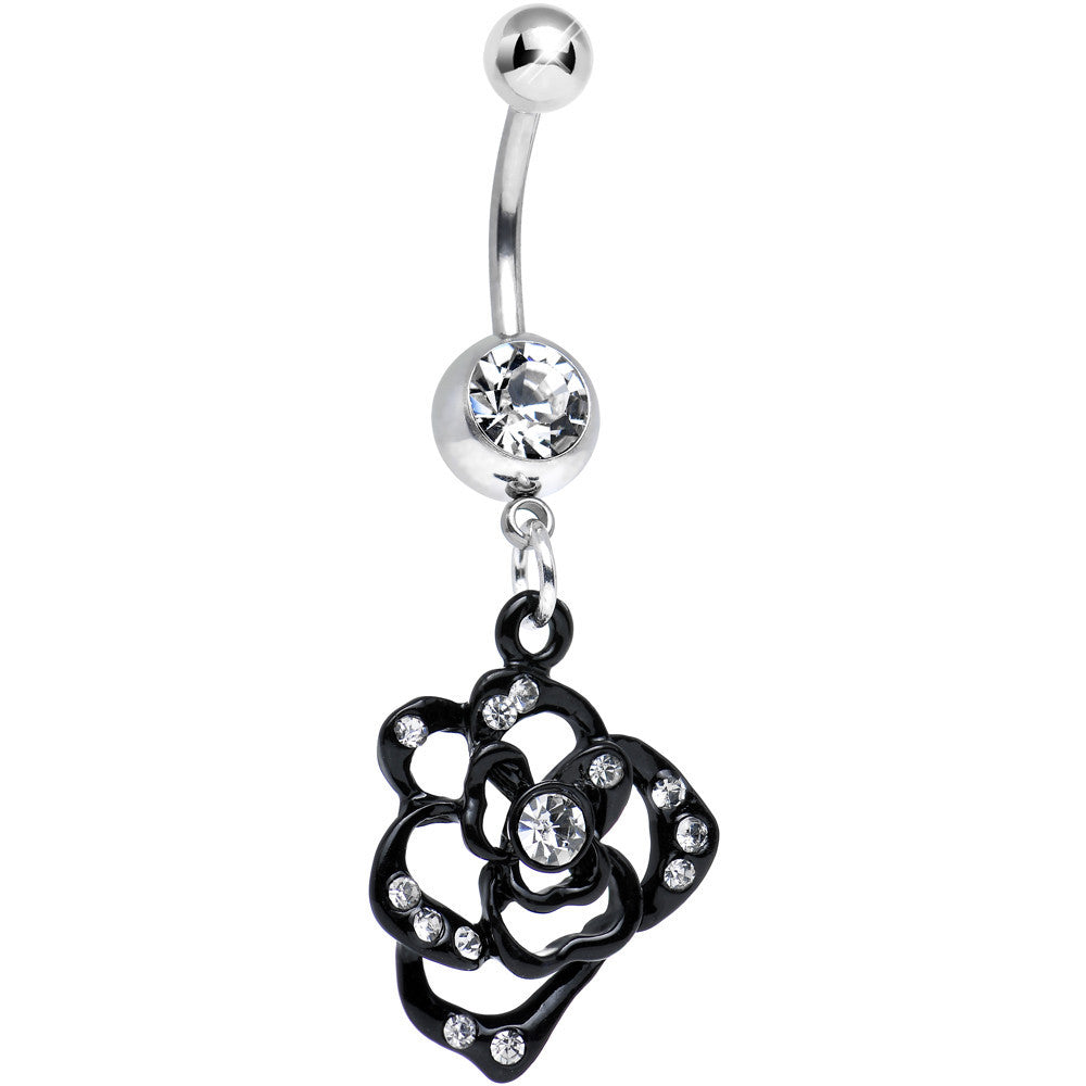 BodyCandy Clear Gem Dark and Heavenly Hollow Rose Flower Dangle Belly Ring — main product shot