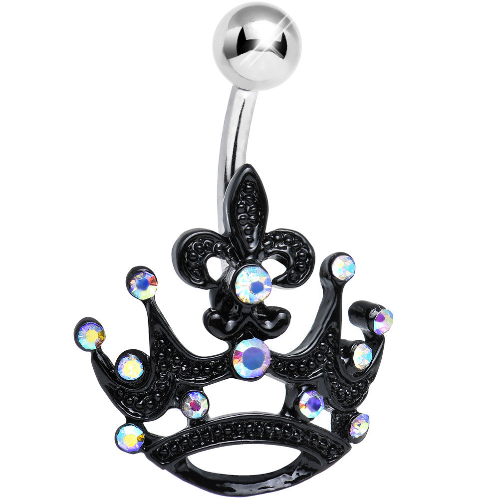 BodyCandy Aurora Gem Dark Empress Fleur de Lis Crown Belly Ring — main product shot