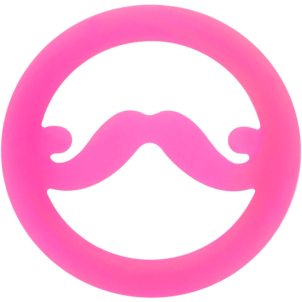 BodyCandy 18mm Pink Silicone Dapper Mustache Tunnel Plug — detail close-up