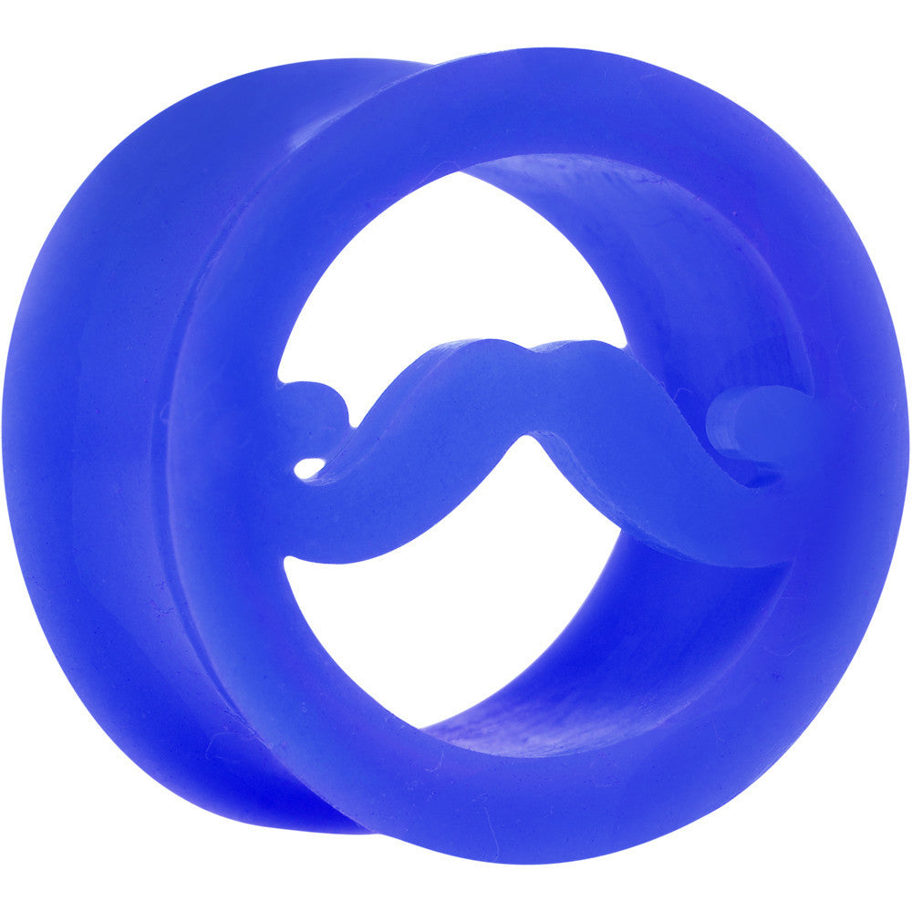 BodyCandy 18mm Blue Silicone Dapper Mustache Tunnel Plug — main product shot