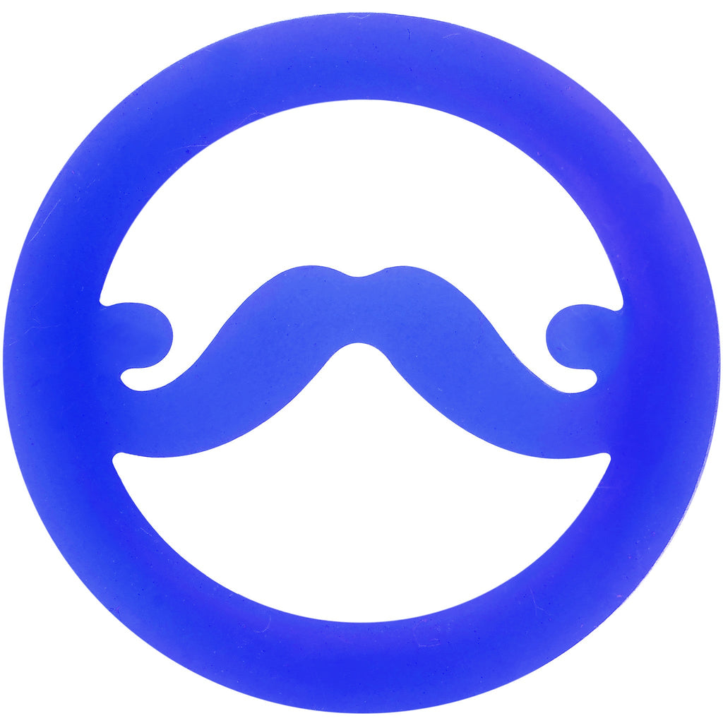 BodyCandy 20mm Blue Silicone Dapper Mustache Tunnel Plug — detail close-up